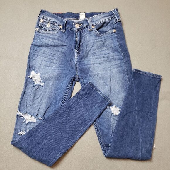 True Religion High Rise super skinny flap pocket distressed / destroyed Jeans - Picture 4 of 16